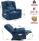 Oversized Power Recliner Chair 350lb with Hidable Cup Holders, Extra Wide Large Big Electric Recliner Chair with Lumbar Support Pillow Nursery Chair Living Room (Power, BLUE-6001) by CozyNest Decor