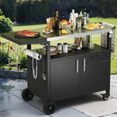 Vongrasig Grill Cart with Storage, Outdoor Bar Cart Rolling BBQ Cart Movable Pizza Oven Table Stand with Foldable Stainless Steel Top & Storage Cabinet, Black by CozyNest Decor