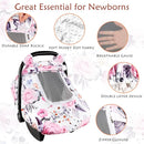Floral Baby Carseat Cover Girls, Pea Pod Infant Car Seat Covers Canopy for Newborn with 2 Layers Windows of Breathable Mesh/Fabric, Lightweight Polyester/Minky Dot Backing, Snug Fit Most Baby Car Seat by TinyTreasures Baby Boutique