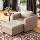 Faux Leather Single Sofa with Storage Ottoman, Modern Accent Chair Deep Seat Large Reading Armchair, Chaise Lounge Chair for Living Room Bedroom Office Whitesand by CozyNest Decor