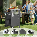 KEIKI Outdoor Grill Cart with Storage and Wheels, Rolling BBQ Prep Table with Spice Rack, Hooks, and Side Handles, Black Metal Bar Cart for Patio Kitchen and Grilling Accessories by CozyNest Decor
