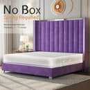 Jocisland Queen Bed Frame with 58" Tall Headboard, Velvet Upholstered Platform Bed with Channel Tufted Wingback Headboard and Plating Trim, No Box Spring Needed, Purple by CozyNest Decor