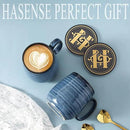 Hasense Coffee Mugs Set of 2, 12oz Ceramic Glazed Mugs with Handles, Blue Reactive Glazes Tea Cups Gift Set for Men and Women, Includes Gold Spoon & Coaster by CozyNest Decor