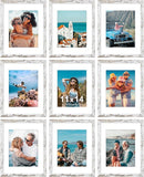 Vittanly 11x14 Picture Frames Set of 9, Shatter Resistant Plexiglass, Display 8x10 Pictures with Mat or 11x14 without Mat, Photo Frames for Wall or Tabletop, Engineered Wood, Distressed White by CozyNest Decor