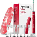 Aquasonic Vibe Series Ultra-Whitening Toothbrush – ADA Accepted Electric Toothbrush - 8 Brush Heads & Travel Case – 40,000 VPM Motor & Wireless Charging - 4 Modes w Smart Timer – Ruby by CozyNest Decor