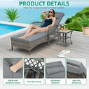 VIVIJASON Outdoor Wicker Chaise Lounge Chair, All-Weather PE Rattan Cushioned Patio Lounger Set with Side Table, 6-Position Adjustable Outside Pool Sunbathing Recliner with Armrest & Pillow, Gray by CozyNest Decor
