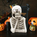 Halloween Skeleton Light Statue, Scary Resin Skull Figurines with Light Up Eyes Decorations for Home Table Kitchen Party Battery Operated Skull Lighting Changes Decor by CozyNest Decor