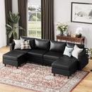 118.5" Oversized Modular Sectional Sofa, Faux Leather 6 Seater U Shaped Couch with Movable Ottoman and Storage Seat with Reversible Chaise Deep Seat for Living Room Black by CozyNest Decor