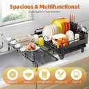 Extendable Dish Drying Rack, Multifunction Dish Rack for Kitchen Counter, Expandable Dish Drainer Over Sink, Large Dish Strainer with Cups Holder, 1 Tier Black by CozyNest Decor