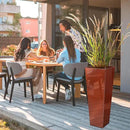 KOL 28''H. Tall Galvanized Steel Glazed Planter with Saucer, Set of 2, Planter Pots with Insert for Indoor & Outdoor Use, Decorative Flower Plant Pots for Front Porch, Patio, Deck - Reddish Brown by CozyNest Decor
