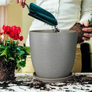 12 Inch Plant Pot, Ceramic Planter Pot with Drainage Hole and Saucer Round Large Flower Pot for Indoor Plants, Light Gray by GreenHaven Gardens