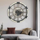 DORBOKER 30" Large Wall Clock Moving Gears,Oversized Industrial Rustic Farmhouse Clocks for Living Room Decor Office Home, Solid Wood Retro Metal HD Tempered Glass Cover,Desert Beige by CozyNest Decor