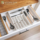 Premium Silverware, Flatware and Utensil Organizer for Kitchen Drawers, Food-Safe Contract Grade, Expandable from 14.5 to 25 In, White Bamboo by CozyNest Decor