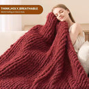 L'AGRATY Chunky Knit Blanket Throw: 60''x80'' Chenille Chunky Knitted Throw Blankets for Twin Bed Couch - Handmade Thick Cable Knit Blanket - Large Crochet Rope Blankets for Home Decor(Maroon Red) by CozyNest Decor
