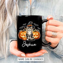 Customized Siberian Wearing Witch Hat Coffee Cup with Name, Personalized Siberian Cat Pumpkins Ceramic Mugs 11oz 15oz, Halloween Cat Cup Gift for Dad Mom Kid, Pet Owner Halloween Black Mug by TinyTreasures Baby Boutique