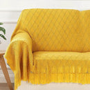 inhand Knitted Fall Throw Blanket for Couch and Bed, Knit Fall Decor Halloween Blanket with Tassel, Mustard Yellow Lightweight Decorative Farmhouse Warm Woven Blankets and Throws for Women, 60"x80" by CozyNest Decor