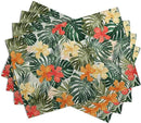 Tropical Palm Leaves Table Mats Set of 4 Summer Watercolor Hibiscus Flower Leaf Placement Mats for Dining Table Washable Non-Slip Heat Resistant Linen Place Mat 12×18 Inch by CozyNest Decor
