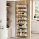 Over the Door Pantry Organizer 8-Tier, Large Metal Door Spice Rack with Adjustable Basket, 2 in 1 Wall Mount or Hanging Heavy-Duty Pantry Door Storage Shelf for Kitchen and Bathroom, White by CozyNest Decor