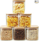 Square Glass Jars with Bamboo Lids 27 FL OZ [Set of 6], Glass Canisters with Airtight Lids, Glass Food Storage Containers for Coffee, Sugar, Tea, Candies, Cookies,Best for Kitchen & Pantry by CozyNest Decor