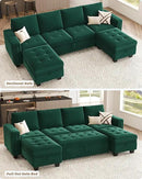 Belffin Modular Sectional Sleeper Sofa with Pull Out Bed Velvet Convertible U Shaped Sectional Sofa Couch with Storage Chaises for Living Room Green by CozyNest Decor