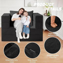 Folding Bean Bag Chair for Adults,3-in-1 Bean Bag Couch Faux Fur Floor Sofa Large Beanbag Convertible Bean Bag Sofa Bed with Pillow in Bedroom,Living Room,Apartment(Twin,Black) by CozyNest Decor