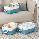 Bidtakay Small Storage Baskets for Shelves 3 Pack Fabric Storage Bins for Organizing Linen Collapsible Organizer for Closet-White&Teal by TinyTreasures Baby Boutique