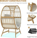 Egg Chair Outdoor Indoor, Oversized Rattan Chair with Thicken Cushion, 350LBS Capacity Wicker Patio Lounge Chair, Basket Chair for Living Room Balcony Porch Backyard, Beige by CozyNest Decor