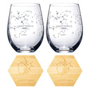 Set of 2 Zodiac Sign Wine Glasses with 2 Wooden Coasters (Sagittarius)