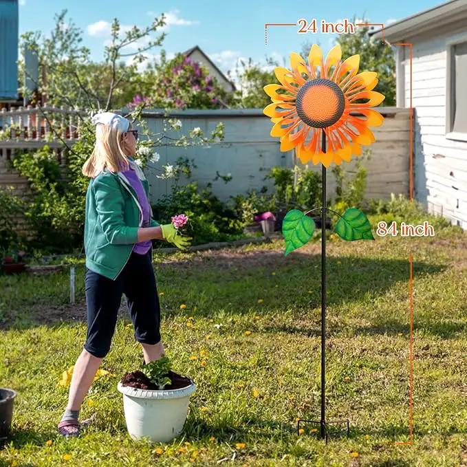 Wind Spinners for Yard and Garden Large, Wind Spinner Outdoor Metal Large, 84 Inch Wind Sculptures Birthday Gifts for Women(Double Sided Sunflower), photo 2 of 9