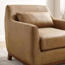 Extra Deep Accent Chair, Comfy Fabric Armchair with Wood Base, Upholstered Single Sofa Chair for Living Room & Bedroom, Faux Leather Brown by CozyNest Decor