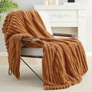 Amélie Home Faux Fur Throw Blanket for Couch, Cozy Fuzzy Fluffy Fur Luxurious Soft Striped Plush Gift Blankets for Family Sofa Chair Bed Living Room Bedroom, 55"x70", Brown by CozyNest Decor