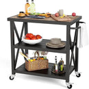 PHI VILLA Outdoor Grill Table, Elegant Grill Cart with Ceramic Wood Grain Table Top, Serving Cart with Shelves, Patio Grilling Backyard BBQ Grill Cart, Black by CozyNest Decor