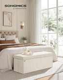 SONGMICS MAZIE Collection - Storage Ottoman Bench, Foldable Foot Rest, 15 x 43 x 15 Inches, End of Bed Bench, Storage Chest, Load 660 lb, Living Room, Bedroom, Entryway, Cream White ULSF604W01 by CozyNest Decor