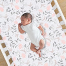 Lambs & Ivy Petals Gray/Pink Sateen Cotton Floral 3-Piece Baby Crib Bedding Set by TinyTreasures Baby Boutique