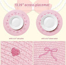 Whaline 4Pcs Round Placemats Pink Bow Embroidered Place Mats Coquette Bow Dinner Table Mats for Home Wedding Baby Shower Birthday Party Decor by CozyNest Decor