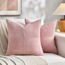Fancy Homi 2 Packs Blush Pink Decorative Throw Pillow Covers 22x22 Inch for Living Room Couch Bed Sofa, Rustic Farmhouse Boho Home Decor, Soft Corss Corduroy Patchwork Accent Cushion Case 55x55 cm by CozyNest Decor
