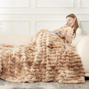 Cozy Bliss Faux Fur Throw Blanket for Couch, Cozy Warm Plush Striped Blanket for Sofa Bedroom Living Room, 60 * 80 Inches Tie-dye Kahki by CozyNest Decor