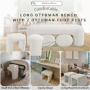 3-Piece 53" Comfy Upholstered Dining Bench with 2 Ottomans, Accent Waterfall Bench Modern End of Bed Entryway Bench Vanity Stool, White Chenille by CozyNest Decor