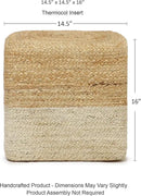 REDEARTH · Cube Pouf Ottoman - Braided Pouffe Accent Sitting Square Footrest for Living Room, Bedroom, Nursery, kidsroom, Patio, Gym; 100% Jute (14.5"x14.5"x16"; Natural Ivory) by CozyNest Decor