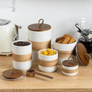 Small Ceramic Jar with Lid, Coffee Container Canister Kitchen Food Storage Jars for Spice Sugar Tea Bag, Stackable Decorative Jars for Countertop, White & 5oz by CozyNest Decor