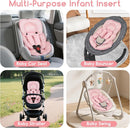 Infant Car Seat Insert for Newborn Girls Boys, Summer Mesh Baby Carseat Head Support with Strap Pads, Soft Reversible Baby Car Seat Insert Cushion Pad for Car Seat, Stroller, Bouncer, Swing, Pink by TinyTreasures Baby Boutique