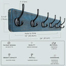 Dseap Coat Rack Wall: 24" Long, Patented, Heavy-Duty, 6-Double-Hooks Wooden Wall Mounted Coat Rack Coat Hanger Hook Rail for Winter Coats Hat Jacket Clothing, Weathered Blue, Pack of 2 by CozyNest Decor