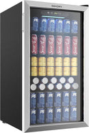 EUHOMY Beverage Refrigerator Cooler, 130 Can Mini Fridge with Glass Door for Soda Beer or Wine, Beverage Cooler for Home, Office, Bar with Adjustable Removable Shelves, Silver by CozyNest Decor
