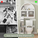 Over The Toilet Storage Cabinet, 31''W Arched Space-Saving Bathroom Organizer with Adjustable Shelf and Acrylic Doors, Freestanding Over Toilet Cabinet for Bathroom, Laundry, Restroom (White) by CozyNest Decor