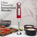 Zulay Immersion Stick Mixer Hand Blender - 800 Watts, Turbo Mode, 5-ft Power Electric Cord, Handheld Portable, Stainless Steel Blades - For Effortless Blending Smoothie, Soup, Baby Food, Puree - Red by TinyTreasures Baby Boutique