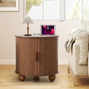 AVZEAR 24" Large Round End Table with Charging Station, Farmhouse Fluted Sofa Side Table with Sliding Tambour Door & Storage, Mid-Century Wood Nightstand for Living Room, Bedroom, Walnut by CozyNest Decor