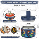 12oz Insulated Vacuum Food Jar with Buckle Lid Wide Mouth Soup Thermo for Hot Food Kids Leakproof Stainless Steel Lunch Container (Blue-Dinosaur) by TinyTreasures Baby Boutique