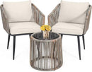 Kromax 3 Pieces Patio Rattan Bistro Conversation Set, Outdoor All-Weather Wicker Furniture Chairs and Side Table Set Ideal for Balcony, Porch and Backyard, Beige by CozyNest Decor