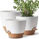 Plant Pots 12/10/9 inch Set of 3, Self Watering Flower Pots Indoor Outdoor, Planters with Drainage Hole Saucer Reservoir, White by GreenHaven Gardens