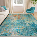 Washable Area Rugs 7'x9' Non-Slip Modern Abstract Soft for Living Room Entryway Bedroom Nursery, Print Pattern, Teal Blue Green Orange Rust Red Colorful by TinyTreasures Baby Boutique